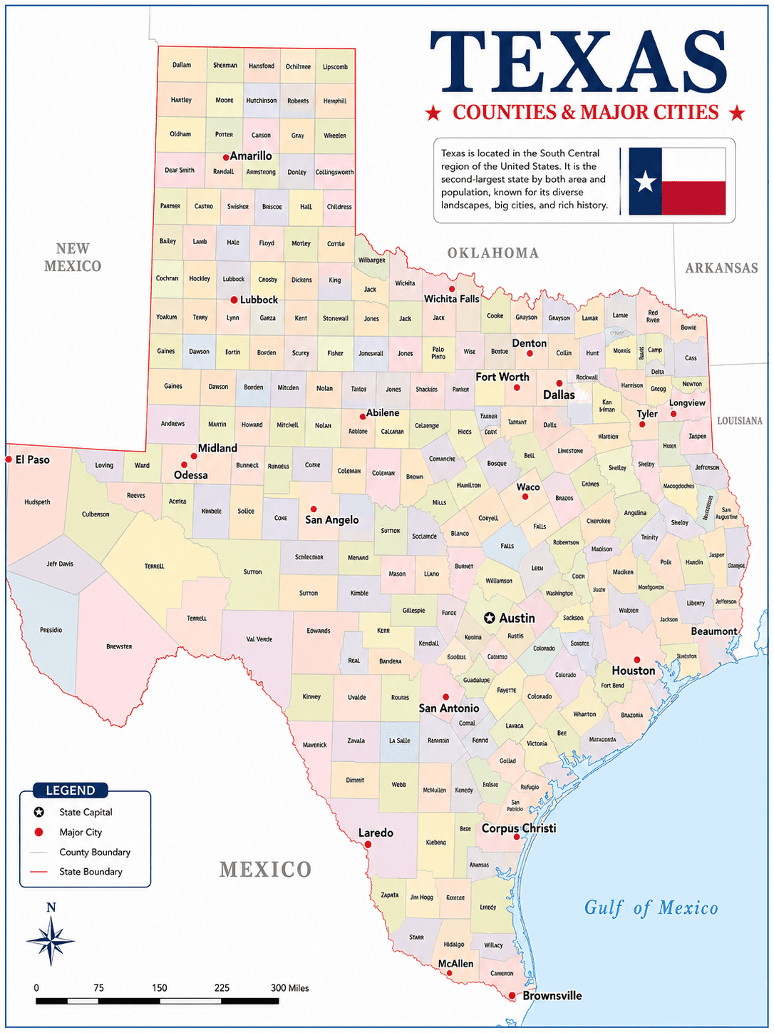 Texas County Map PDF Download with Cities & County Seats